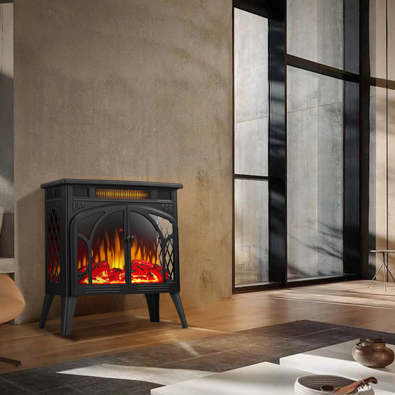 HAVATO 24" Electric Fireplace Stove - 3D Flame (12 Colours), Remote, 3-in-1 Heater + Timer, Safe for Bedroom , Black