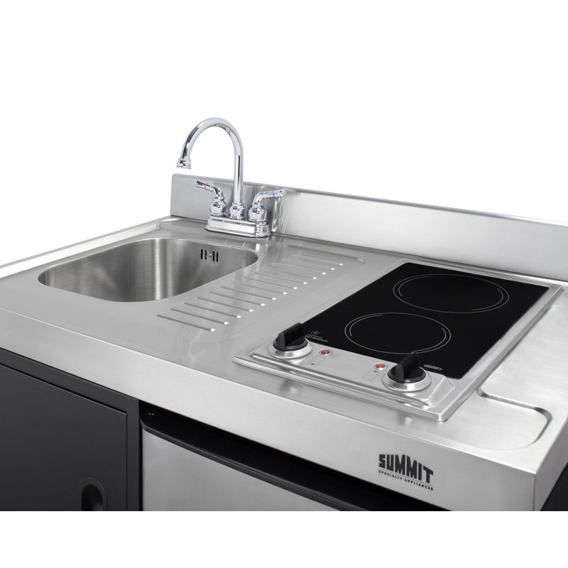 36" Black and Gray All-in-One Kitchenette with Smooth-Top Cooktop and Refrigerator