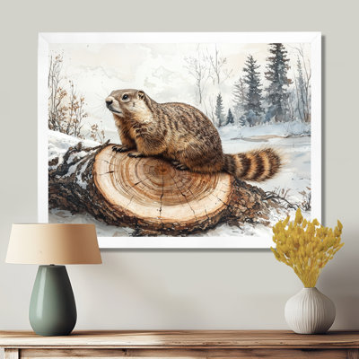 «Canadian Groundhog In Winter Landscape I» - art mural marmotte