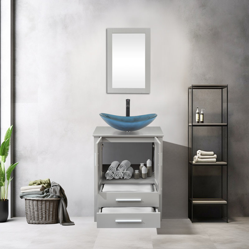Ensemble de meuble-lavabo simple 24 po Allexus, Noir, Gris, Bleu / Noir