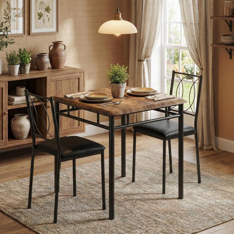 Ensemble de table de salle à manger pour 4 petits meubles de cuisine de style campagnard, Brun