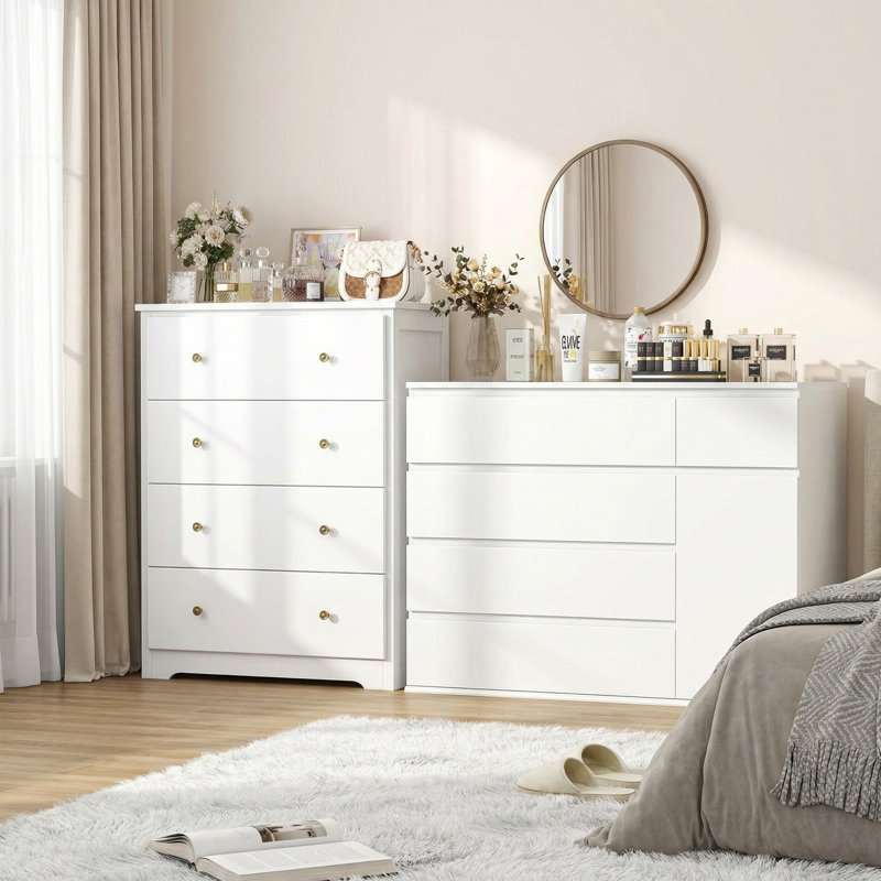 Ensemble de chambre à coucher élégant 2 pièces, commode à 5 tiroirs l 39,4 po et commode à 4 tiroirs H 37 po