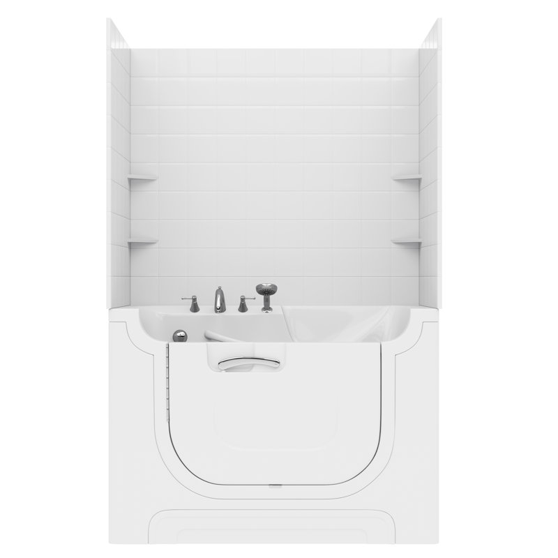 Tub'n Wall Series 30" x 60" Left Drain Air Jetted Bathtub in White with 6 in. Tile Shower Wall Kit, Left, White