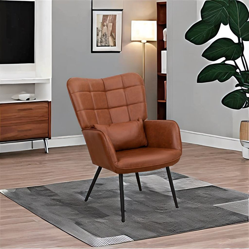 Fauteuil de 28,3 po de largeur Jankey, Cuir brun
