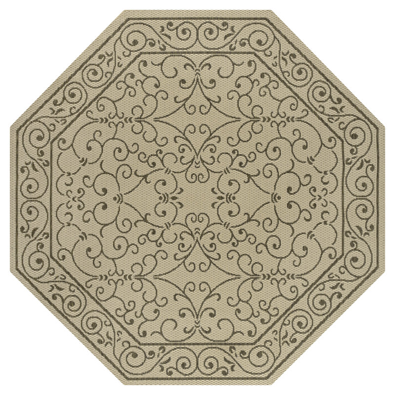 Hagerman Vintage Filigree Textured Weave Beige/Brown Indoor/Outdoor Rug, Octagon 7'9"