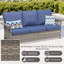 Canapé d'extérieur de 195 cm de large, coussins bleus avec protection, résistant aux intempéries et