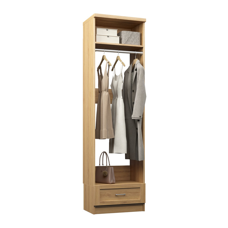 Natural Oak 19.5" Floor-Mounted Closet Section with 1 Clothing Rod, 1 Shelf & 1 Shaker Drawer, 19.5, Natural Oak