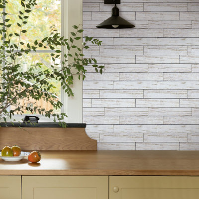 10 Pcs 3D Faux Wood Wall Panels Peel and Stick – 11.8"x11.8" Ultralight PVC Self-Adhesive Wall Tiles for Kitchen, Bedroom, Living Room, Fireplace, RV, and Interior Wall Décor -Covers 9.7 sq.ft.-White