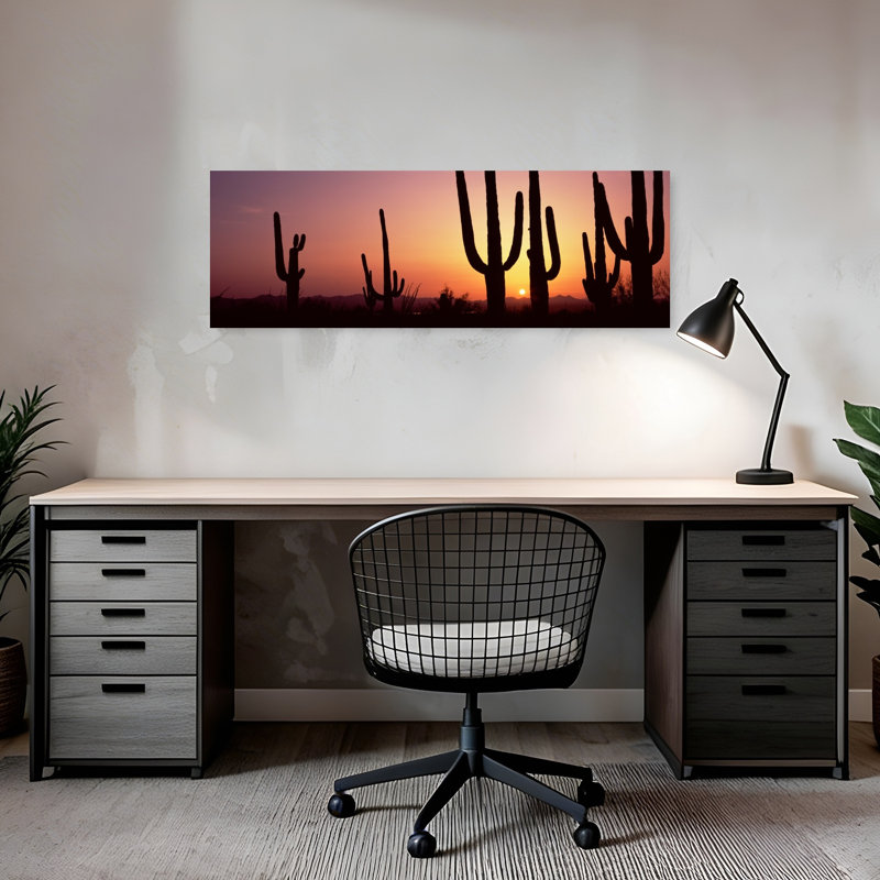 Silhouette Of Saguaro Cacti On A Landscape Saguaro National Park Tucson Pima County Arizona USA by Dan Merkel - Wrapped Canvas Panoramic Print