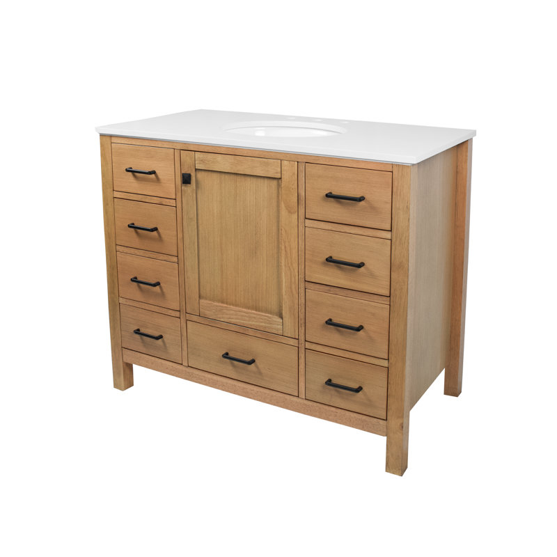 Ensemble de meuble-lavabo simple 42 po Claudett, Blanc d'ingénierie, Blond