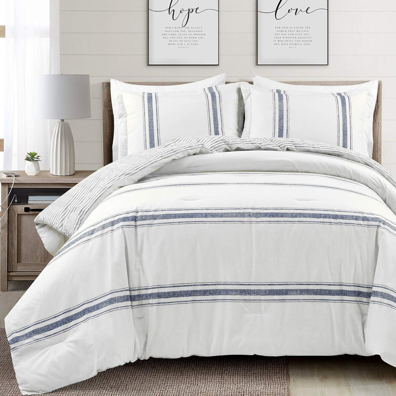 California King Blue Cotton Reversible Comforter Set