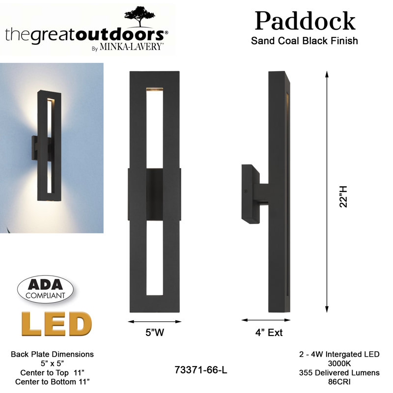 Paddock 2 - Light LED Outdoor Sconce, 4.37" H x 22" W x 5" D