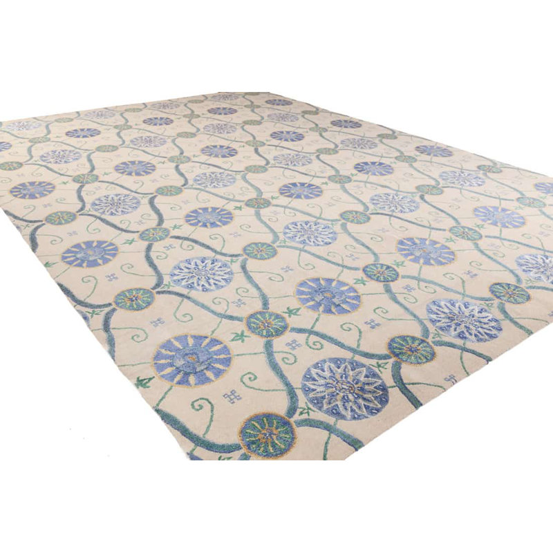 Josephine Geometric Area Rug in Blue/Ivory/Green, Runner 3' x 6'