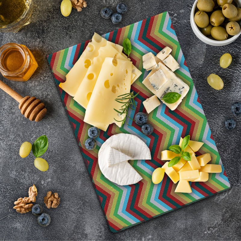Ambesonne Colorful Tempered Glass Cutting Board Zigzag Sharp Vibrant Multicolor