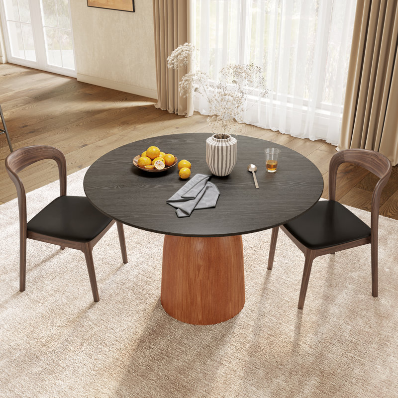 Round Solid Wood Pedestal Dining Table 39"/43", Brown,  29.52" H x 39.37" W x 39.37" D