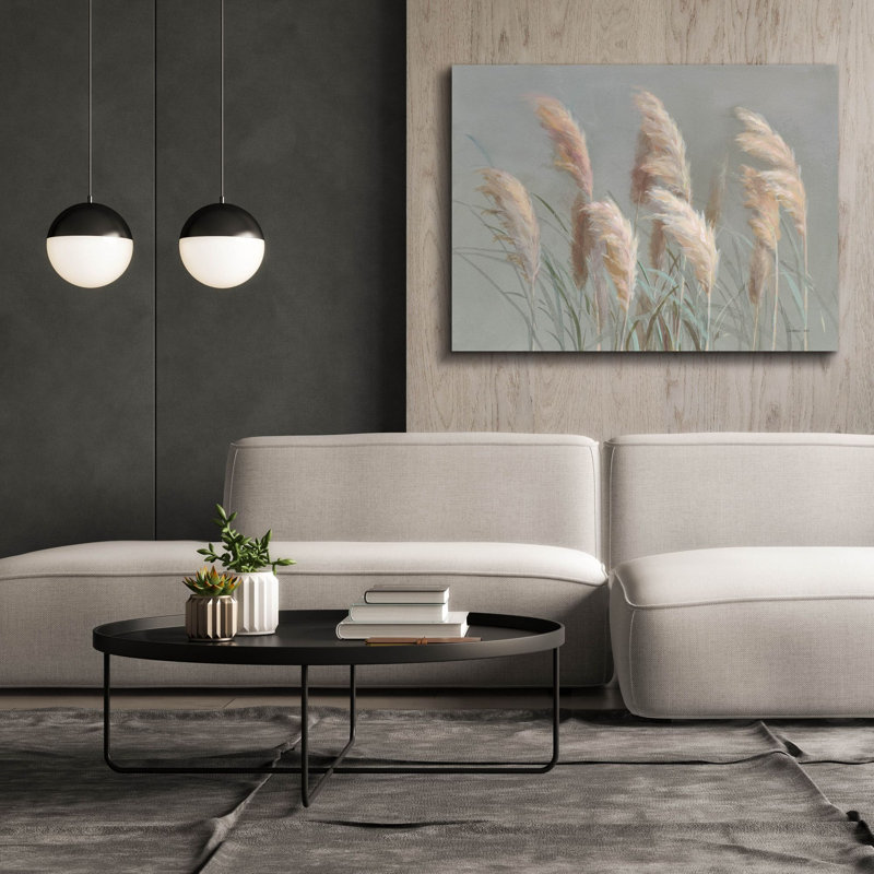 «Pampas Grasses On Grey» par Danhui Nai, art mural sur toile, H 40 po x l 54 po