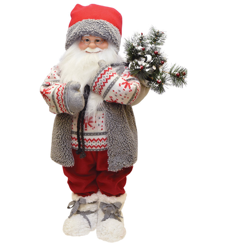 Gilet de Noël 25 po gris et rouge avec sac de pin