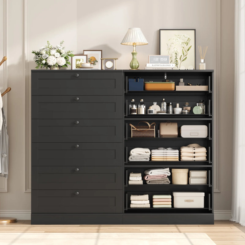 Sumekh Vertical Dresser, 6 Drawer Dresser, Black