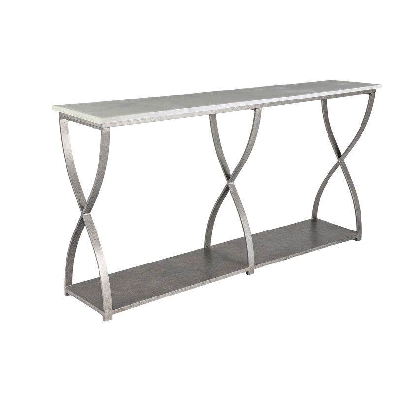 Mary Belle 72'' Console Table, Carrera Marble, Royal Silver