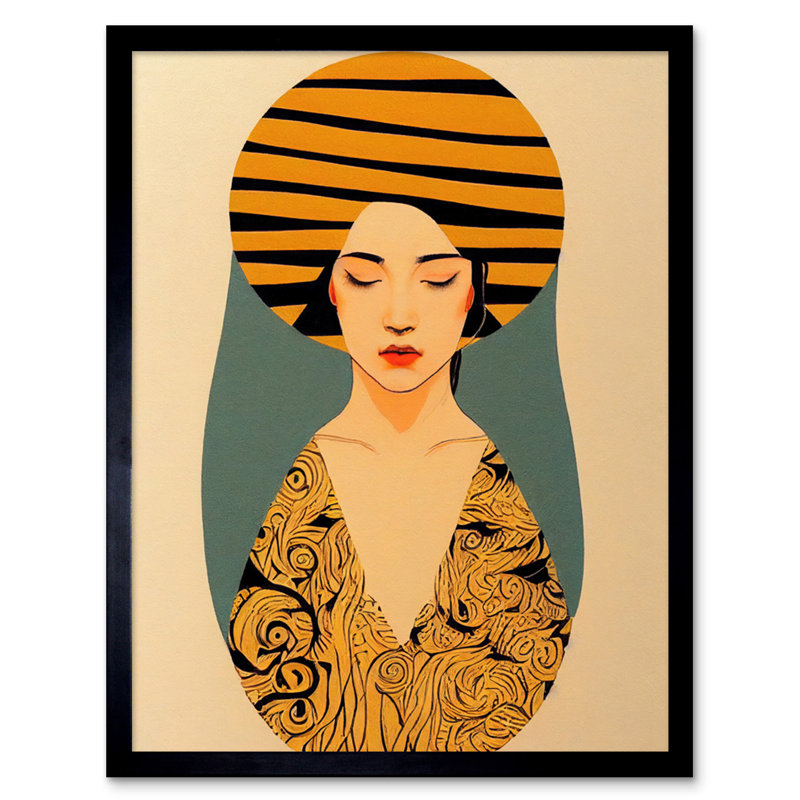 Retro Woman Mid Century Yellow Art Nouveau - Single Picture Frame Print, 25.9cm H x 20.6cm W x 1.5cm D