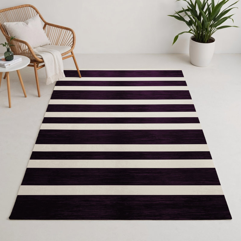 HorizontalStripes Purple Indoor and Outdoor Area Rug, Rectangle 5' x 7'