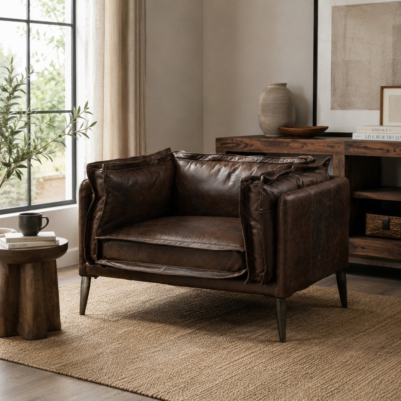 Distress Top Grain Leather Chair