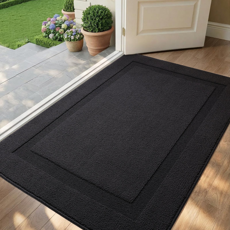 Geometrical Indoor Outdoor Doormat,Machine Washable Low Profile Non-Slip Rug for Front Back Door,Entry, 32" W x 48" L, Black