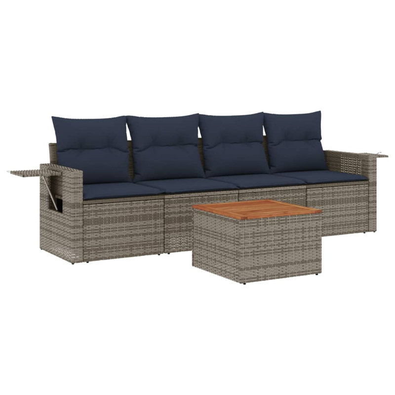 Vidaxl 5 Piece Patio Sofa Set With Cushions Poly Rattan, Gray, Dark Blue