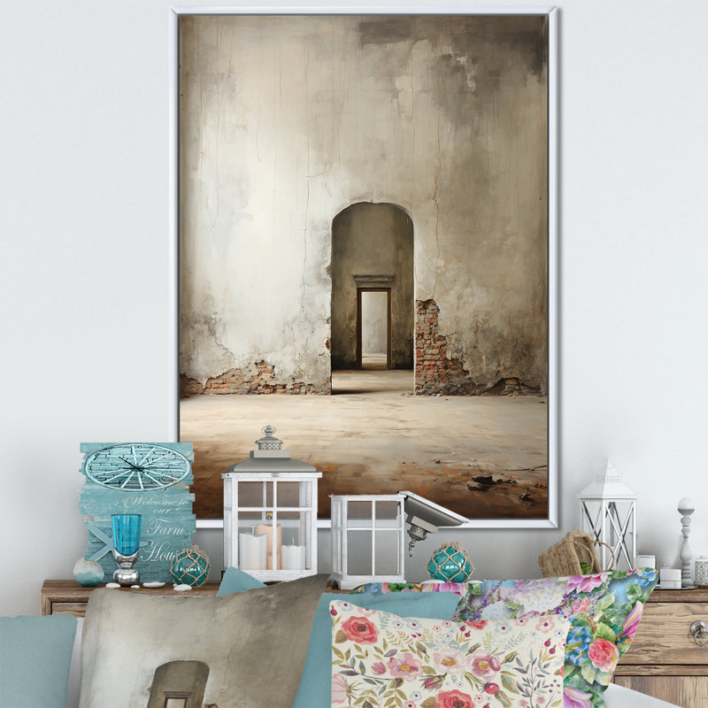 Impression sur toile «Beige minimalisme Embrace I», H 44 po x l 34 po x P 1,5 po, Cadre flottant blanc