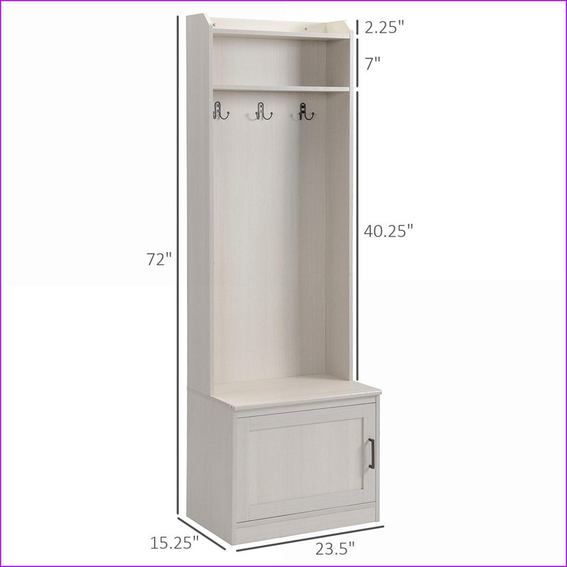 Portemanteau avec banc de rangement pour chaussures, portemanteau à grain de bois blanc rustique | Blanc | Panneau de particules