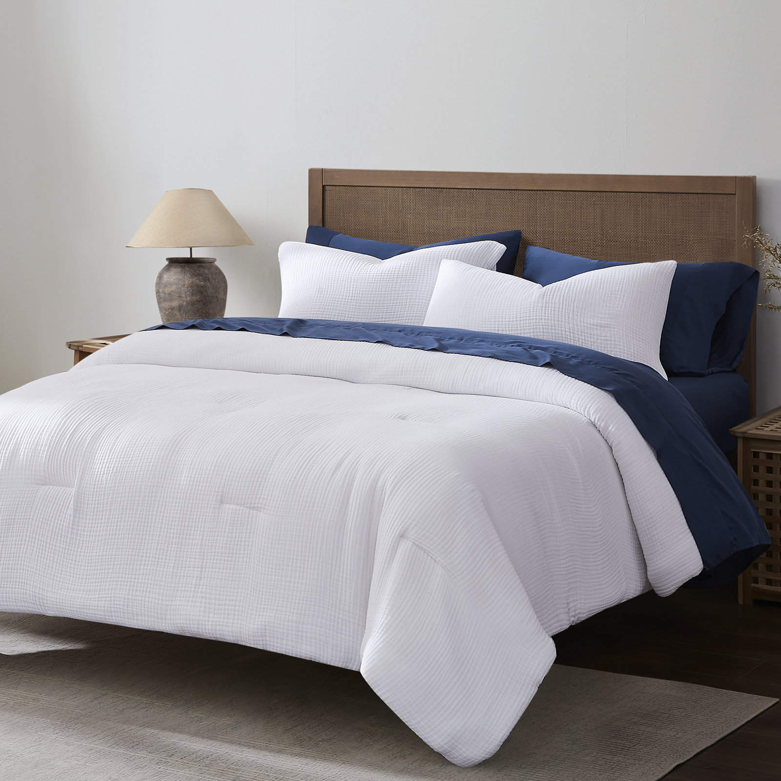 Cotton Voile Classic Casual Modern Rustic Soft And Lightweight Comforter Set, King Comforter + 2 King Shams, White