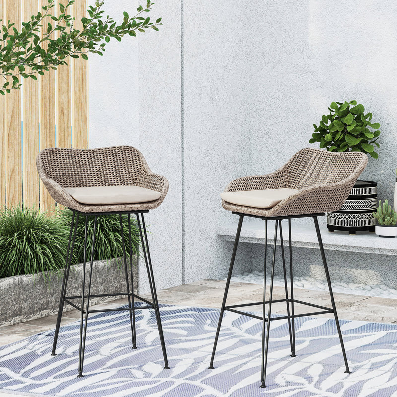 Tabouret de bar en PE avec coussins confortables et pieds en épingle à cheveux en métal durables pour une utilisation extérieure
