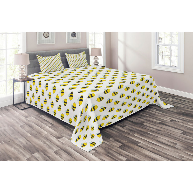 Honey Bee A Polyester Coverlet, King Bedspread + 2 Shams