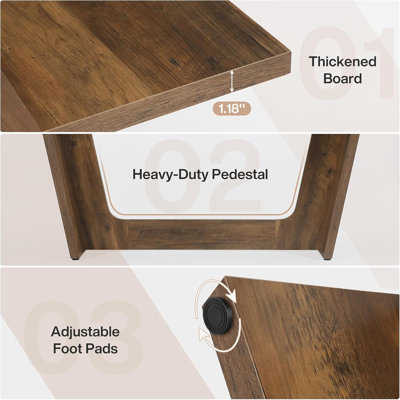 71" Executive Desk For Home Office – Industrial Rustic Wood Computer Table With Solid Wooden Pedestal(Only Table,No Chair)