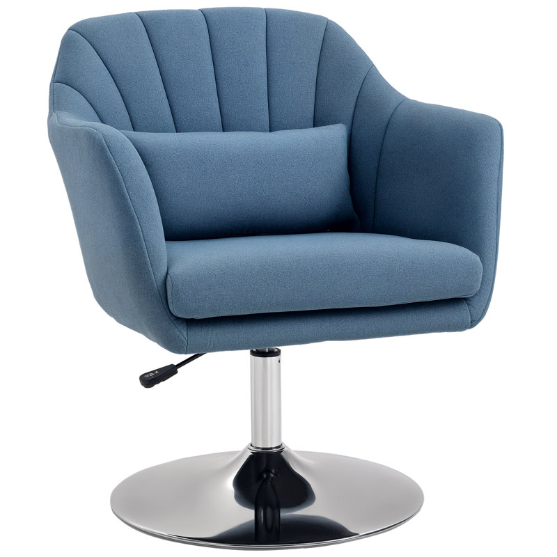 HOMCOM Swivel Accent Chair Linen Fabric Tub Vanity Chair, Blue