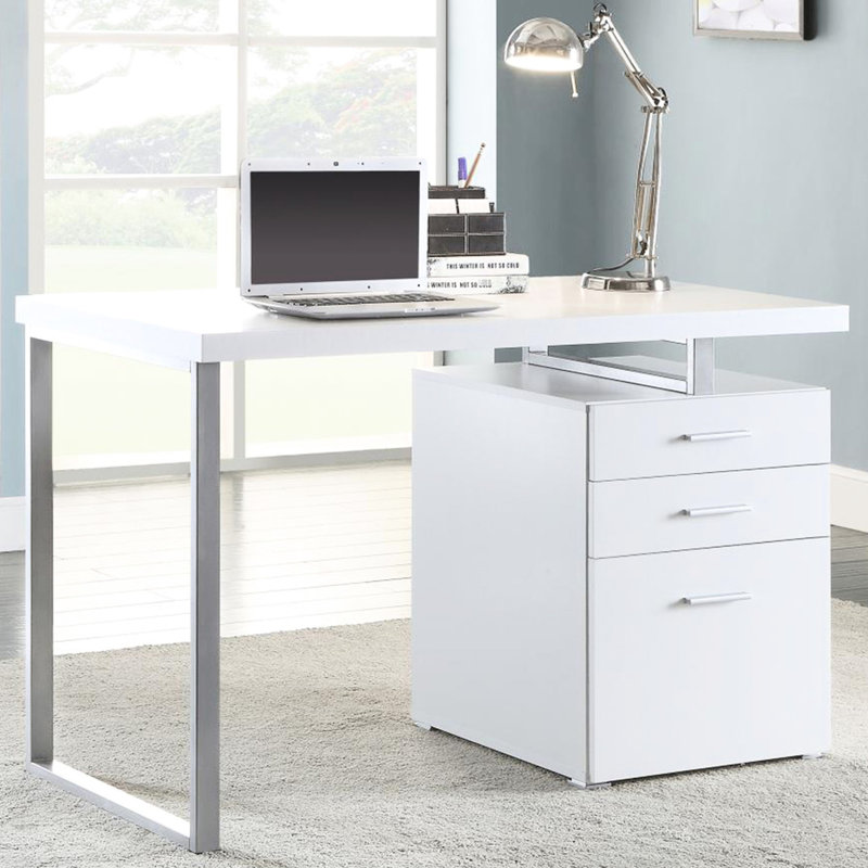 3 bureaux blancs pour espace de travail - Bureau contemporain avec 3 options de tiroirs pratiques Modern Essential