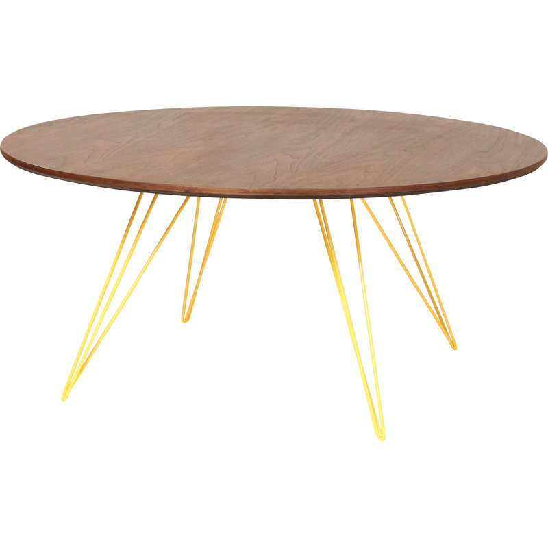 Williams Single Coffee Table, Yellow, 18" H x 40" L x 40" W, Walnut
