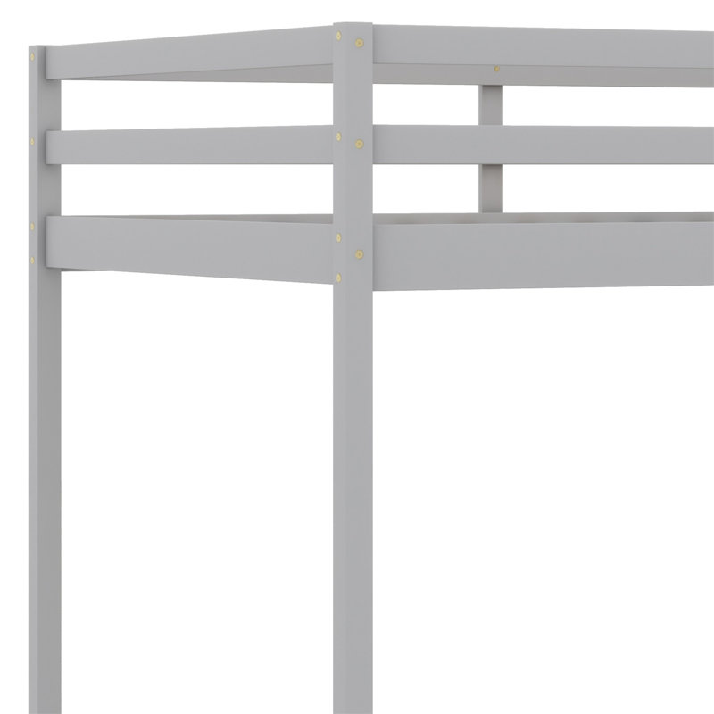 Loft Bed With Built-In Storage Wardrobe And Staircase, Gray