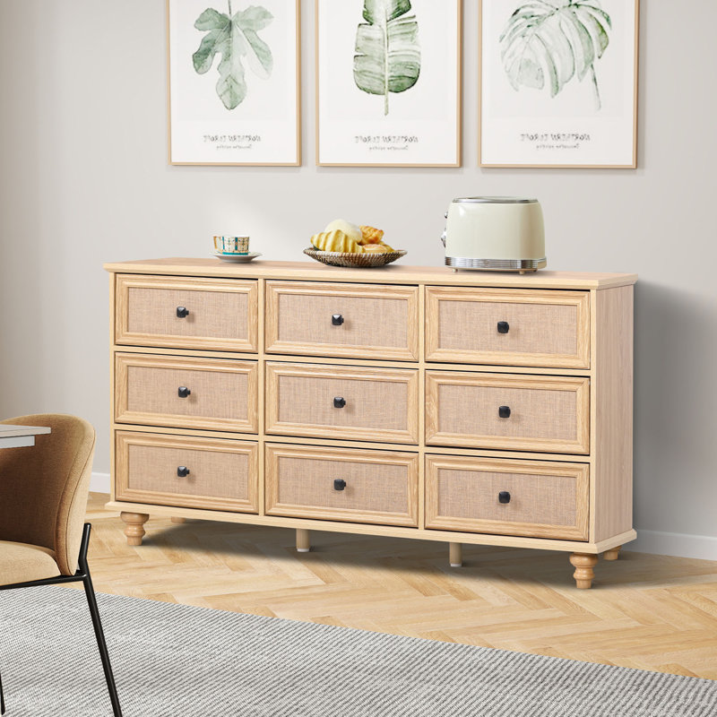 Commode 9 tiroirs l 59,05 po, Naturel