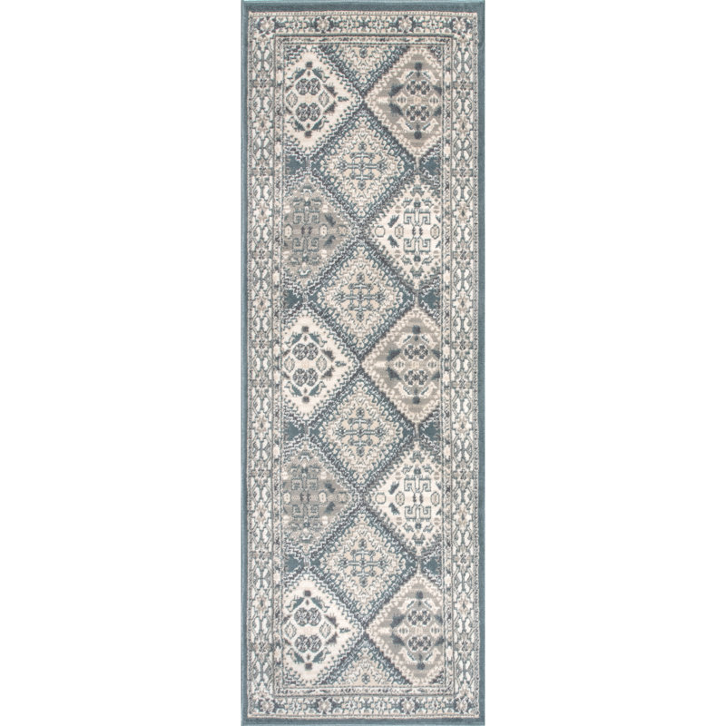 Shawna Tiled Southwestern Performance Blue Area Rug, Rectangle 2' x 3'