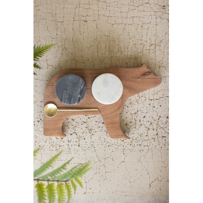 Kalalou Wooden Bear Spice and Salt Cellars 3" H – Marble Bowl Set of 4