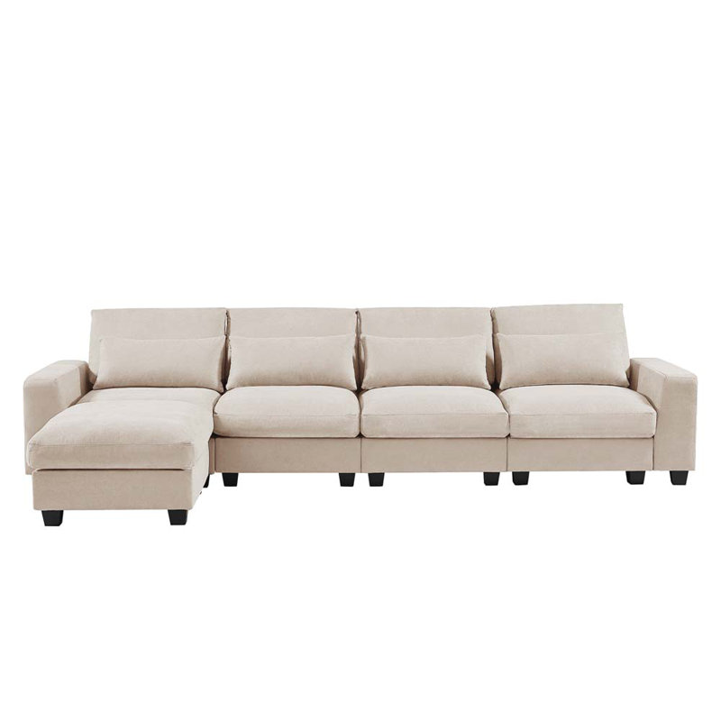 Anacelis 129.9" Square Arm Sofa Chaise, Beige Polyester Twill