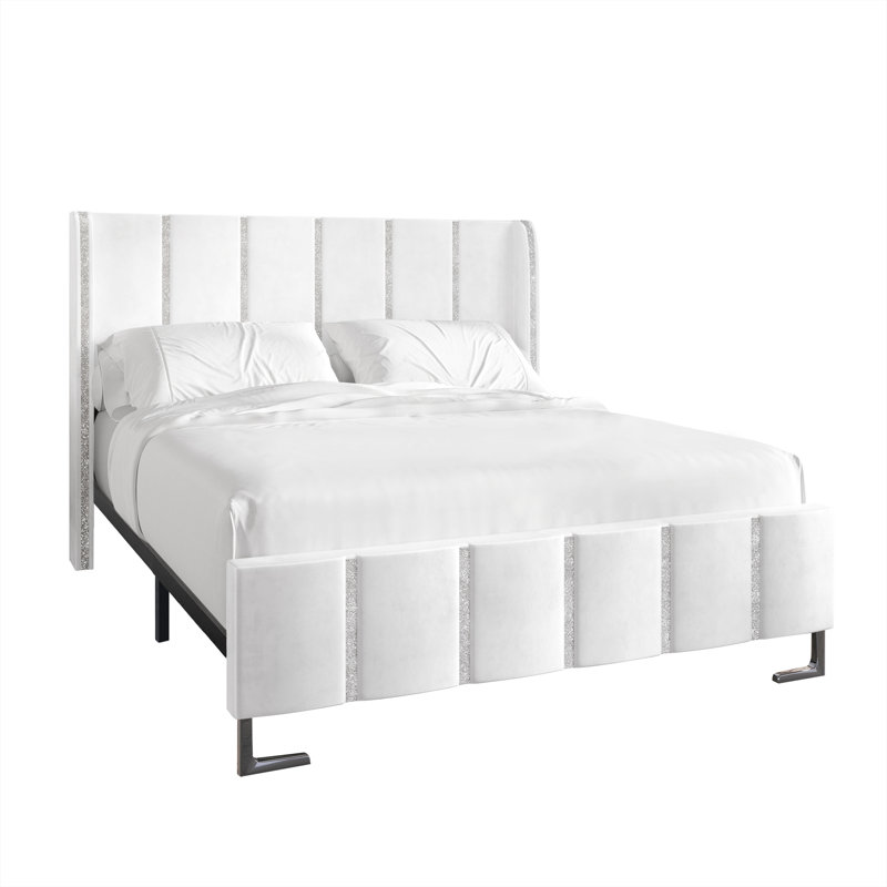 Lit tapissier standard à profil bas Laimdota, Blanc, Grand