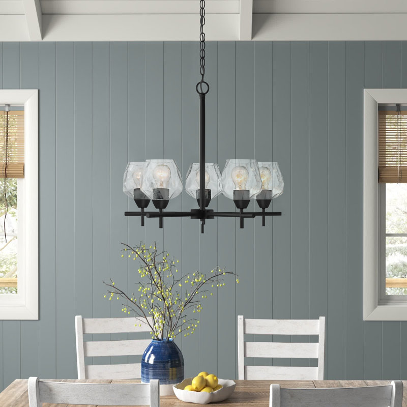 Sand & Stable Chauncee Brushed Nickel With Etched Opal Chandelier, Coal, Transparent