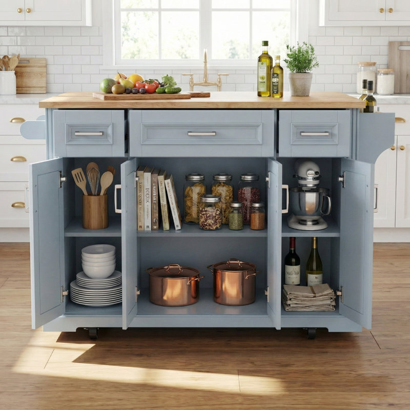 Îlot de cuisine 54 po avec abattant, Bleu gris