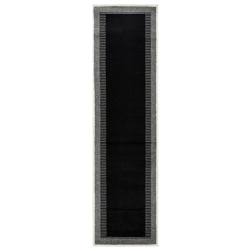 Tapis moderne à motif abstrait à bordure douce, Noir/gris, Tapis de couloir 2 pi 2 po x 12 pi