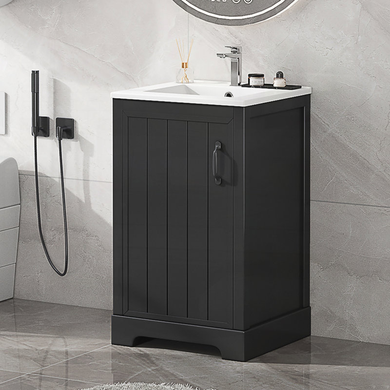 Meuble-lavabo de 20 po avec lavabo, armoire de salle de bain avec porte à fermeture douce, support de rangement et tablette réglable
