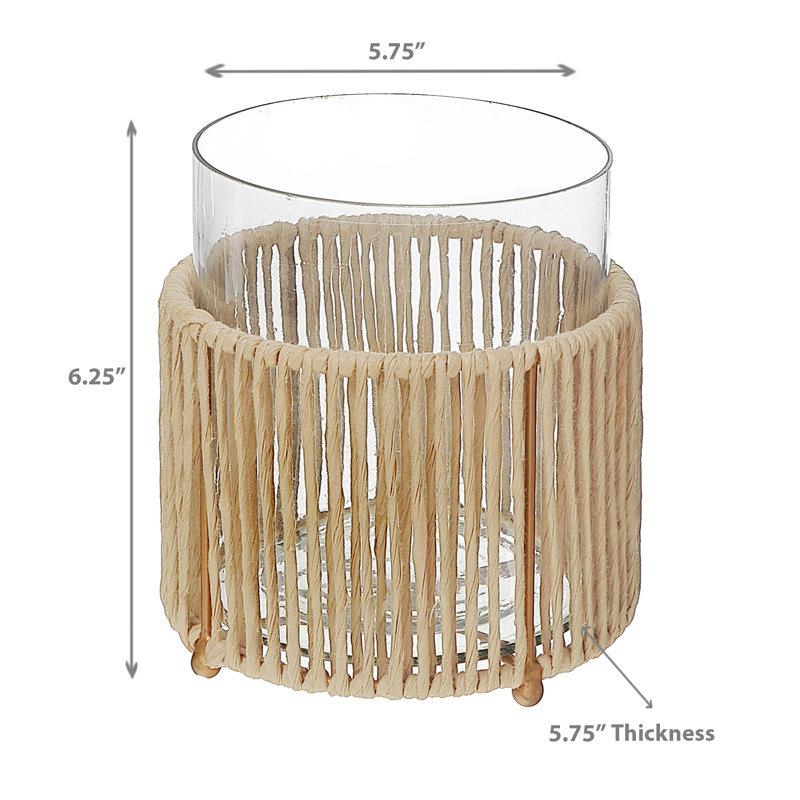 Ih Casadecor Raffia Tabletop Hurricane, 6.25" H x 5.75" W x 5.75" D