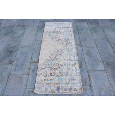 Vintage Turkish Oushak Rug - Beige Wool Runner Ideal for Modern Minimalist Kitchen Decor