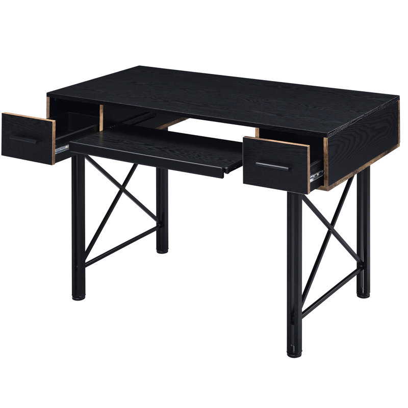 Bureau d'ordinateur noir avec rangement polyvalent - plateau à clavier et tiroirs rectangulaires